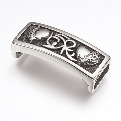 316 Surgical Stainless Steel Slide Charms, Rectangle with Heart