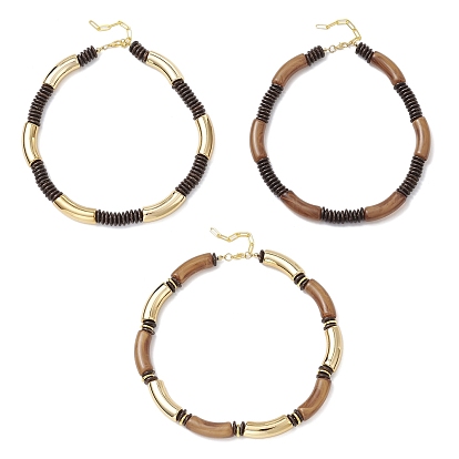 12мм двухцветные акрил, пластик ccb и кокосовые изогнутые трубчатые бусины ожерелья для женщин, золотые