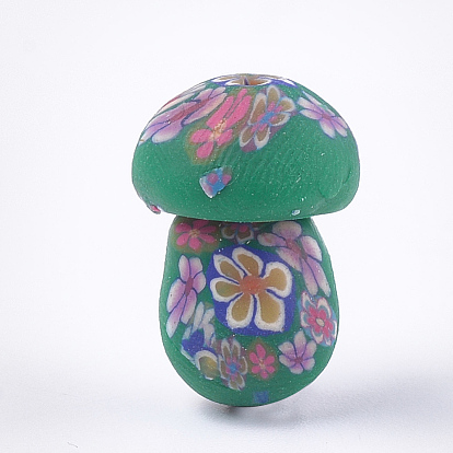 Handmade Polymer Clay Beads, Half Drilled Beads, Mushroom with Flower