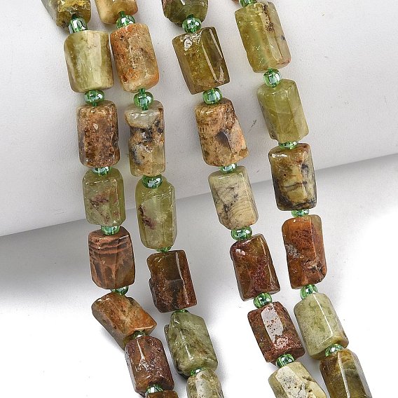 Гранат природный бисер нитей, колонка, граненые, с бисером