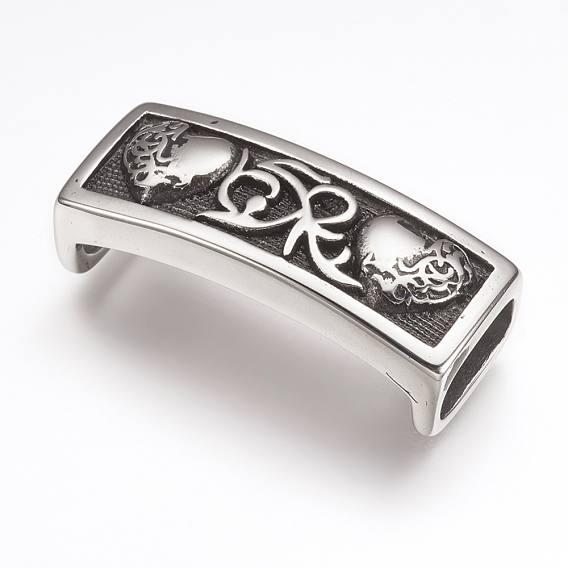 316 Surgical Stainless Steel Slide Charms, Rectangle with Heart