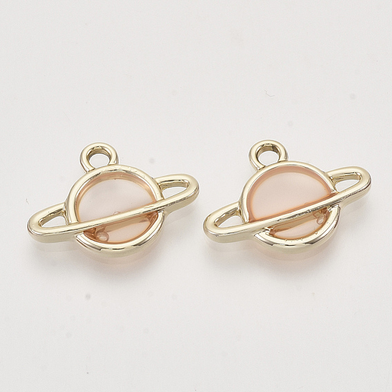 Epoxy Resin Pendants, with Light Gold Alloy Open Back Settings, Planet, Universe Space Charms