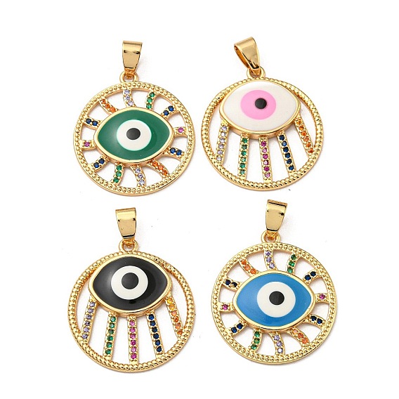 Настоящие 18 к позолоченные латунные подвески, без кадмия, без никеля и без свинца, с кубического циркония и эмали, плоский круглый с оберегами от сглаза