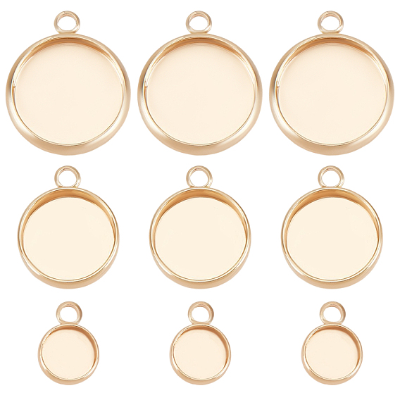 24 шт. 3 стили латунный кулон с настройками кабошона, чашки безель с краями, плоско-круглые, без никеля 