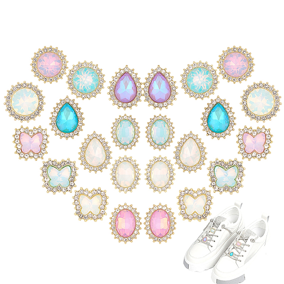 24 шт. 12 стили пластиковые зажимы для пряжек для шнурков, со стразами из сплава и смолы