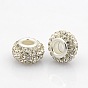 Resin Rhinestone European Beads, Grade A, Large Hole Rondelle Beads, with Silver Color Plated Brass Double Cores, 12x9mm, Hole: 4mm