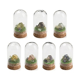 Gemstone Nuggets Display Decoration with Glass Dome Cloche Cover, Cork Base Bell Jar Ornaments for Home Decoration