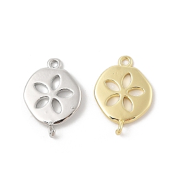 Brass Connector Charms, Flat Round with Hollow Flower