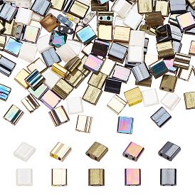 500шт 5 стиль 2-отверстие непрозрачные/гальванизированные стеклянные бусины, lustered, квадратный