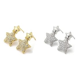 Star Rack Plating Brass Micro Pave Cubic Zirconia Dangle Stud Earrings, Long-Lasting Plated, Lead Free & Cadmium Free