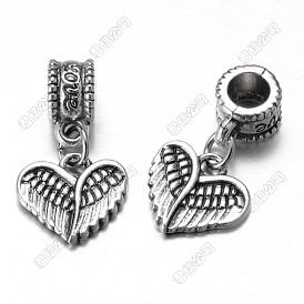 15Pcs Tibetan Style Alloy European Dangle Charms, Heart with Wing
