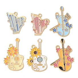 Подвески из эмали и сплава, музыкальный инструмент с цветочным талисманом, золотые