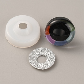 Plastic Doll Eyes, with PET Glitter Powder Finding, Craft Safety Eyes, for Crafts, Crochet Toy and Stuffed Animals, Half Round