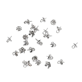 100 шт. 5 стиль 304 нержавеющая сталь чашки штифты дужки подвески, за половину пробурено бисера, цветок и полукруглый