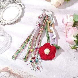 Подвесные украшения в виде цветов из шерстяной пряжи ручной работы, с вощеным полиэстеровым шнуром и акриловой цепочкой, Алюминиевые застежки в форме сердца для украшений сумок