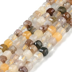 Natural Rutilated Quartz Beads Strands, Faceted, Cube
