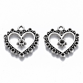 Tibetan Style Alloy Pendant Rhinestone Settings, Lead Free & Cadmium Free, Heart