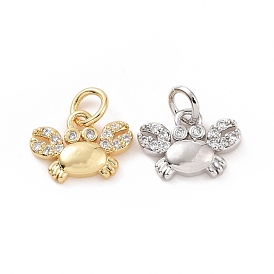Brass Micro Pave Cubic Zirconia Pendants, with Jump Ring, Crab Charm