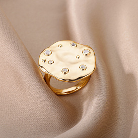 Irregular Surface Zircon Ring 18K Gold Plated Women's Retro Personality Ring