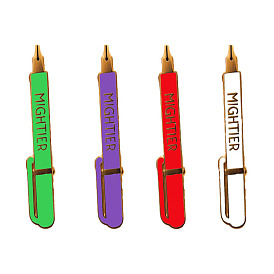 Colorful Steel Pen 'MIGHTIER' Fashion Brooch for Women's Bags and Accessories