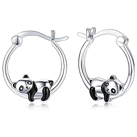 Resin Panda Beaded Hoop Earrings, Brass Jewelry for Women