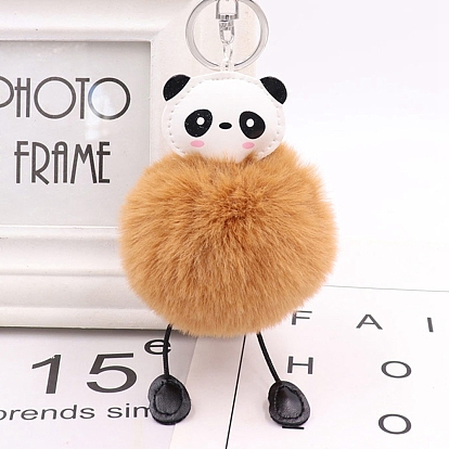 Panda Furry Pom-Pom Keychain for Women, Polypropylene Imitation Rabbit Fur Car Charm Bag Pendant