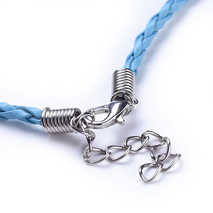 Imitation Leather Necklace Cords, with Iron Lobster Clasps and Iron Chains, 420x3mm