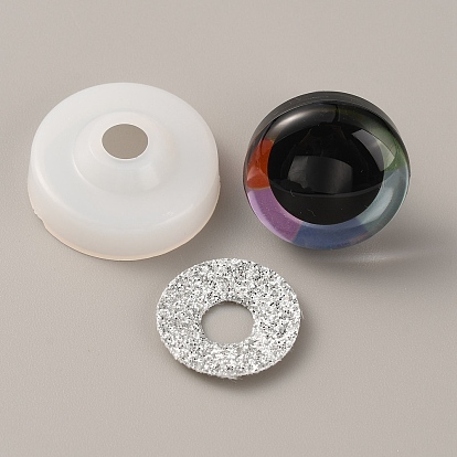 Plastic Doll Eyes, with PET Glitter Powder Finding, Craft Safety Eyes, for Crafts, Crochet Toy and Stuffed Animals, Half Round