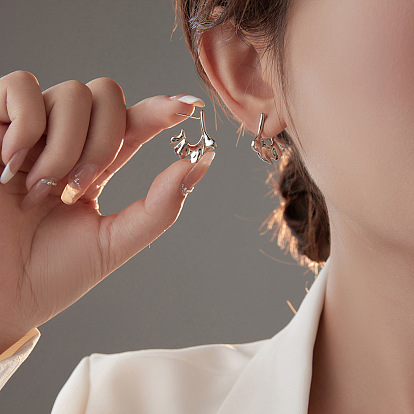 Irregular C-shaped Half-circle Stud Earrings with Volcanic Lava Geometric Design, Versatile and Elegant.