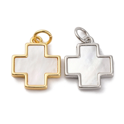 Подвески-кресты из натуральной белой ракушки из латуни, стойки покрытие, долговечный, без кадмия и без свинца