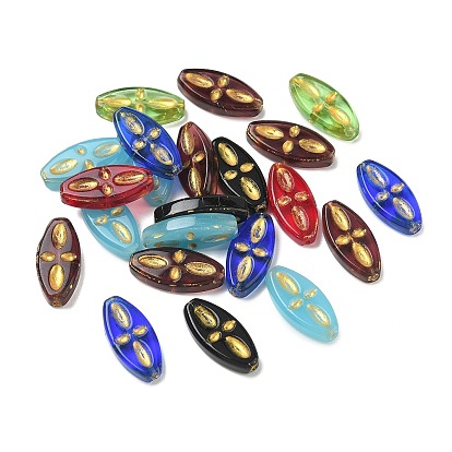 Transparent Glass Beads, Golden Metal Enlaced, Oval