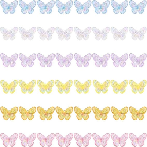 48шт 6 цвета гальванизированные акриловые подвески, с покрытием AB цвета, бабочка