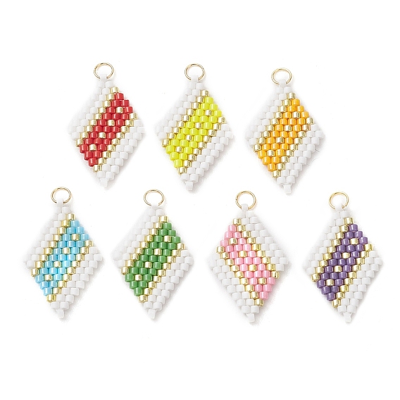 7шт. подвески в виде ромбов из бисера, подвески из стеклянных бусин с узором ткацкого станка, с целью перехода в кольце