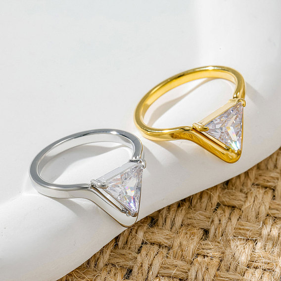 304 Кольца из нержавеющей стали и кубического циркония, треугольные