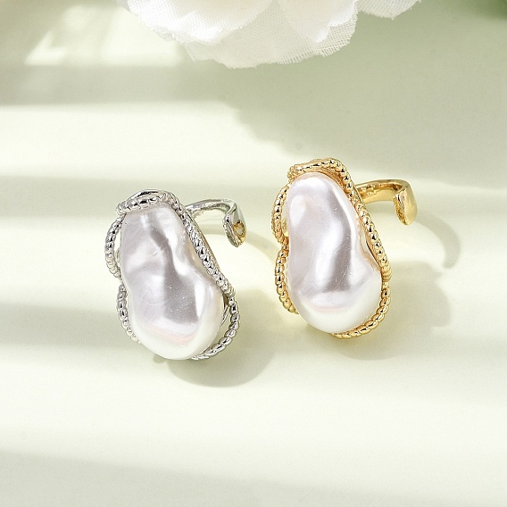 Латунные кольца-манжеты из АБС-пластика с имитацией жемчуга для женщин, стойки покрытие, без кадмия и без свинца, долговечный