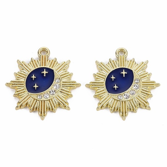 Подвески из сплава с кристаллами и стразами, с эмалью, без кадмия и без свинца, солнце, золотой свет