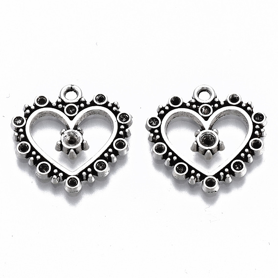 Support pendentif de strass en alliage de style tibétain, sans plomb et sans cadmium, cœur