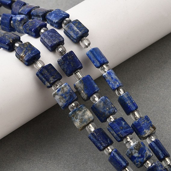 Нитки бусины из натурального ляписа-лазури, квадратный, с бисером