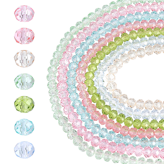 7 нити 7 цвета прозрачная запеченная краска стеклянные бусины нити, граненые, рондель