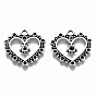 Support pendentif de strass en alliage de style tibétain, sans plomb et sans cadmium, cœur