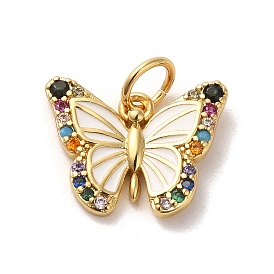 Brass Micro Pave Cubic Zirconia Pendants, with Enamel, Jump Rings, Butterfly
