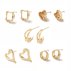 Golden Brass Stud Earring Findings, with Loops and 925 Sterling Silver Pins