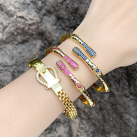 Chic Leather Bracelet with Designer Buckle for Women's Fashion Statement