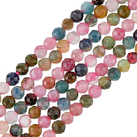 2 Strands Natural Tourmaline Beads Strands, Faceted, Round