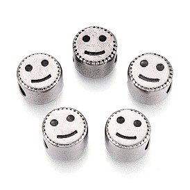 304 бусины европейского стиля из нержавеющей стали с крупными отверстиями, плоские круглые с улыбающееся лицо