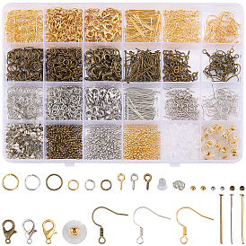 Kit de fabrication de bijoux : écrous d'oreilles, crochets de boucles d'oreilles et anneaux ouverts en fer