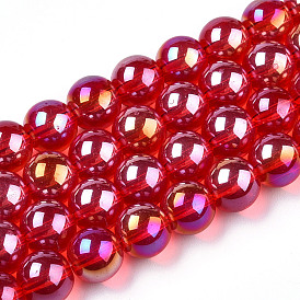 Electroplate Transparent Glass Beads Strands, AB Color Plated, Round