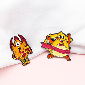 Fashionable Cartoon Animal Badges with Rooster Hula Hooping and Yellow Dog Running through Ribbons - Alloy Brooch