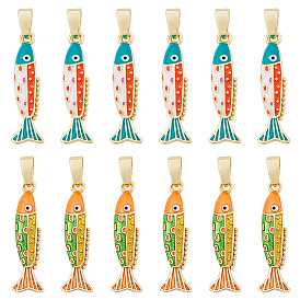 12 шт. 2 цвета латунные эмалевые подвески, рыбы прелести, реальный 18 k позолоченный