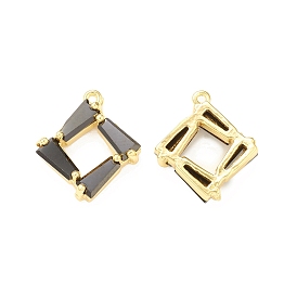 Black Glass Pendnants, with Brass Findings, Rhombus Charms